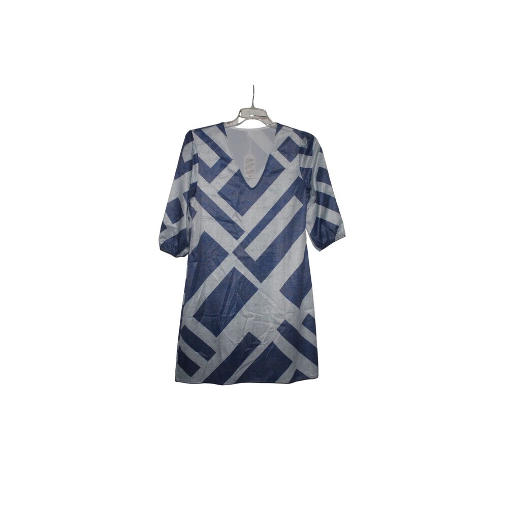 NWT Made With Love Women Blue ad White V Neck Casual Dress L